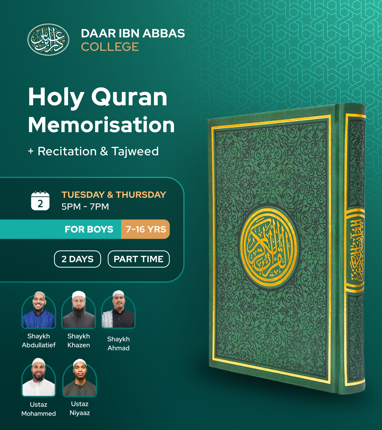 Boys' Part-Time Quran Memorisation – Tuesdays & Th...